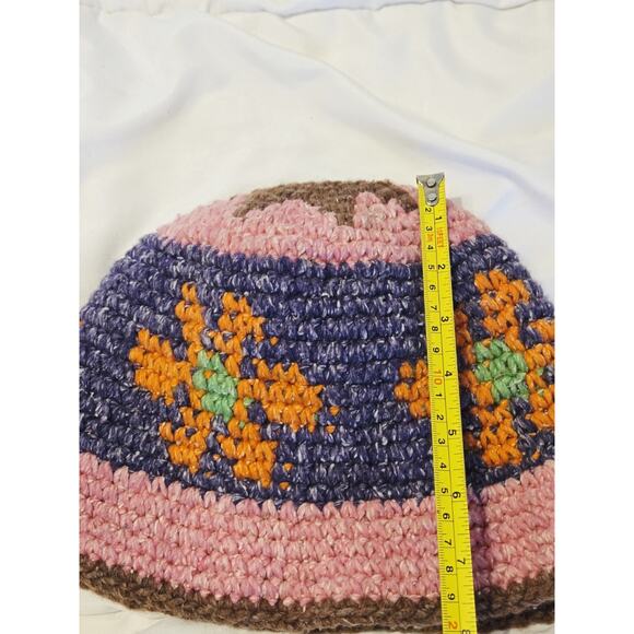 Vintage Hand Made 100% Wool Bucket Hat Made Ecuador Pink Flowers Nature Fiber - Picture 3 of 4